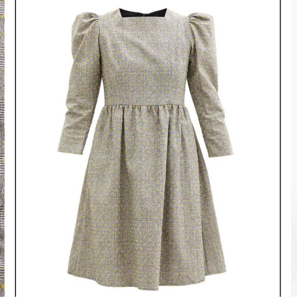 NWT Batsheva Puffed-Sleeve Flocked Check Wool Mini midi Dress Sz 8 - Picture 1 of 16